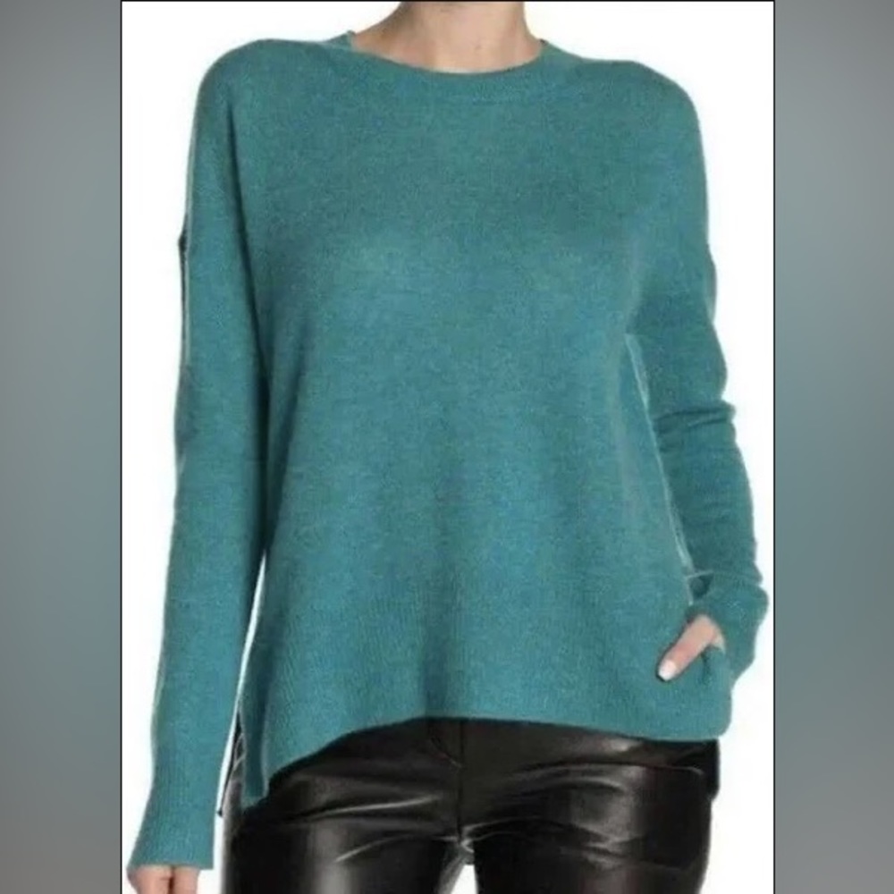M MAGASCHONI High Low Crewneck Cashmere Sweater XS Teal Green